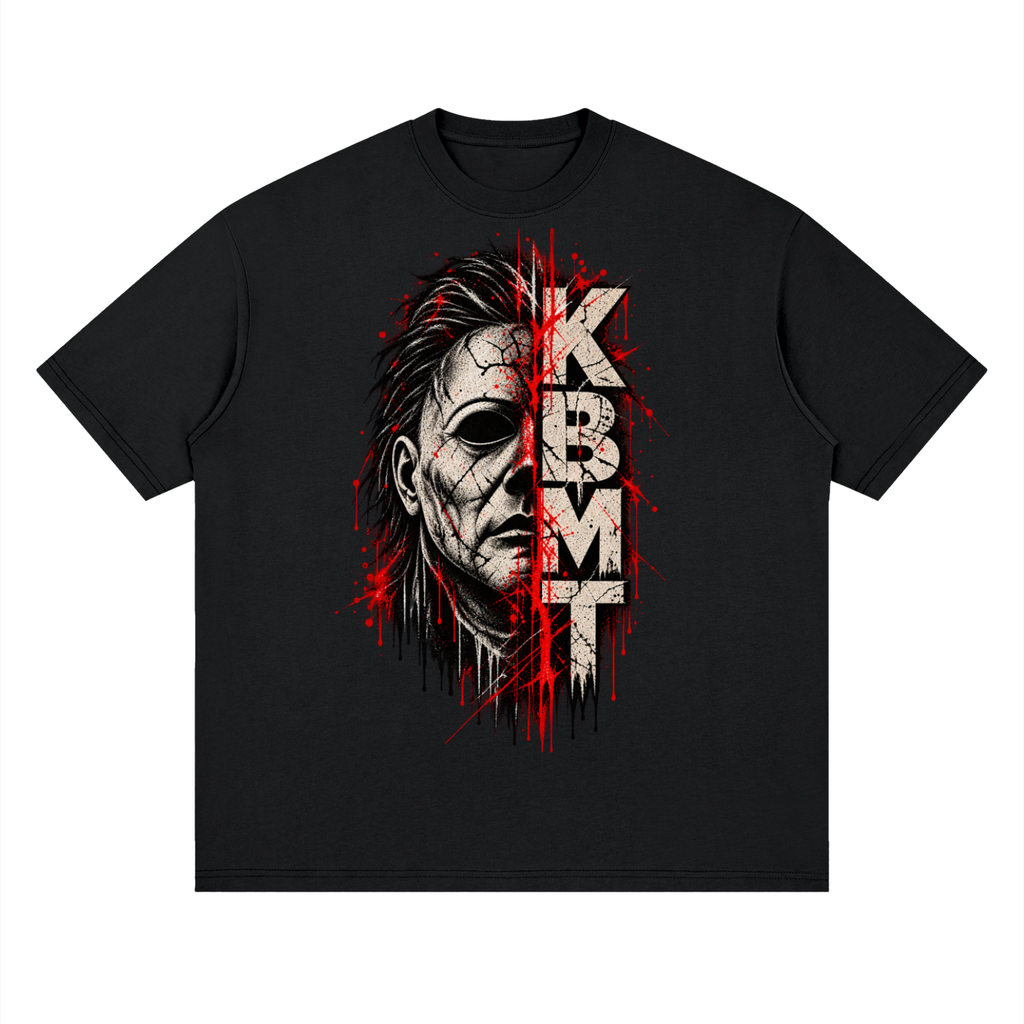 KBMT Scary Mask Streetwear Loose Drop Shoulder T-Shirt