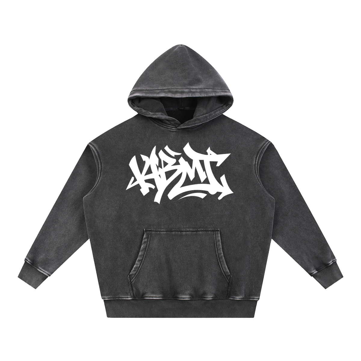 Snow Wash Oversized Graffiti Fleece Hoodie