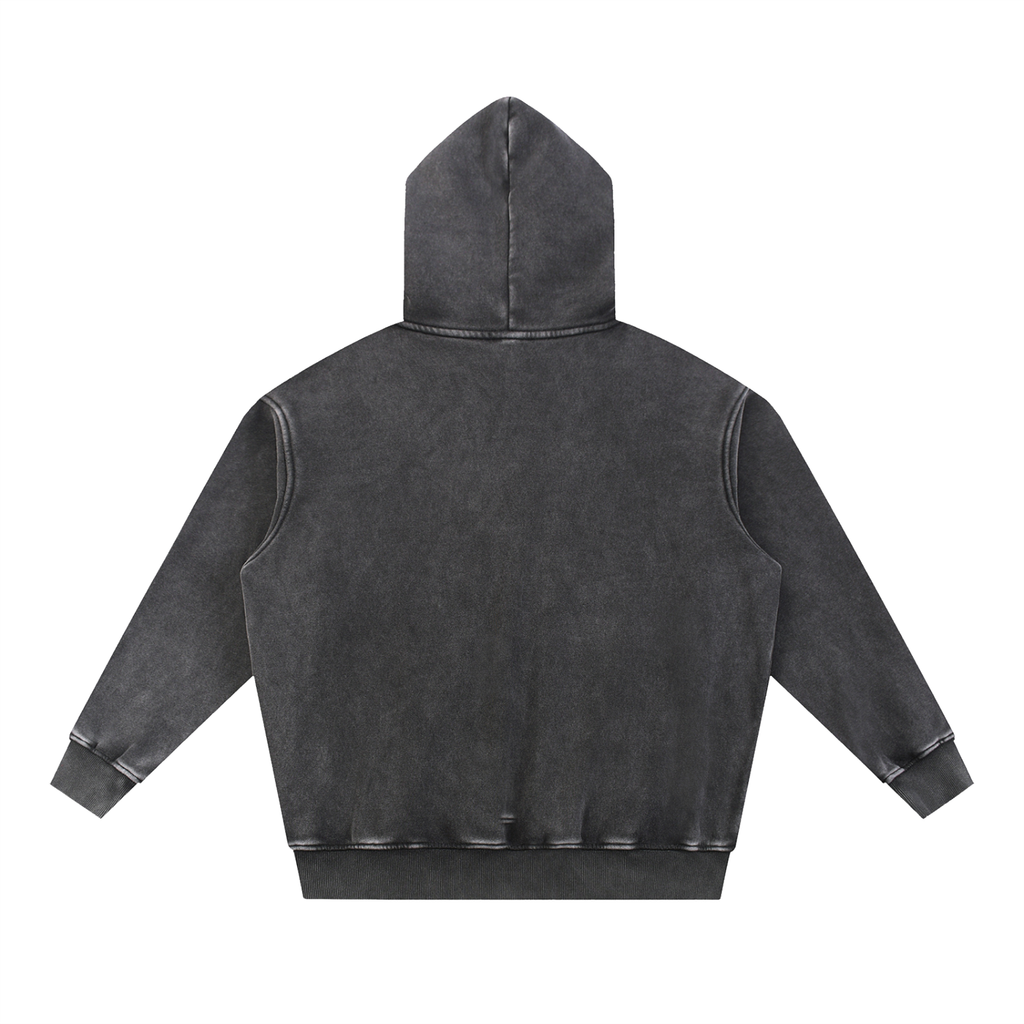 Snow Wash Oversized Graffiti Fleece Hoodie
